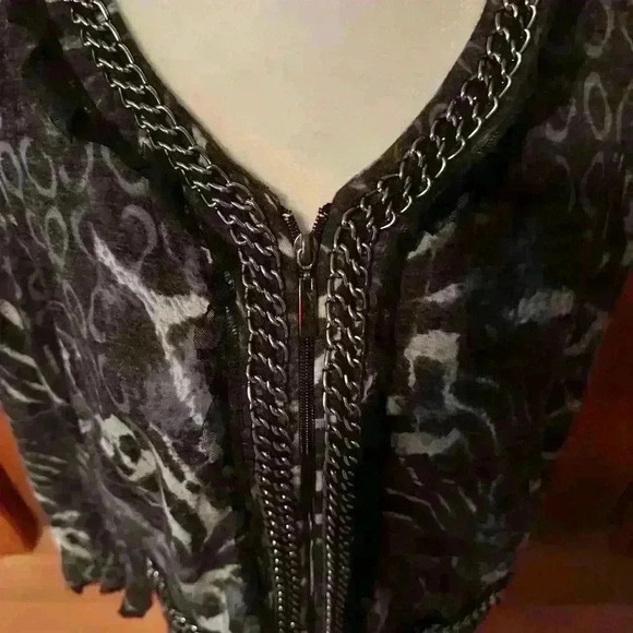 Alberto Makali Womens Zip Up Sweater With Lace Trim Size Medium Accent Chains - Picture 4 of 13